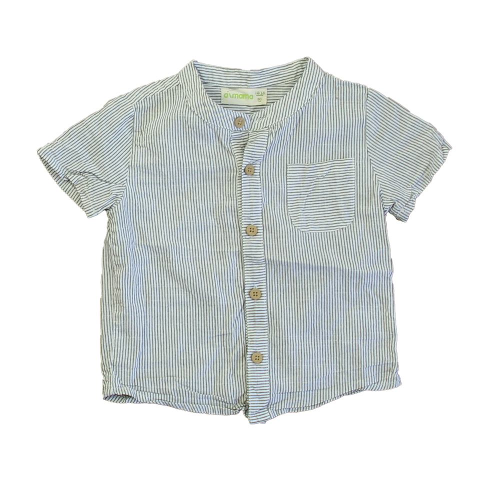 aimama Boys Blue Stripe Button Down Short Sleeve size: 12-18 Months